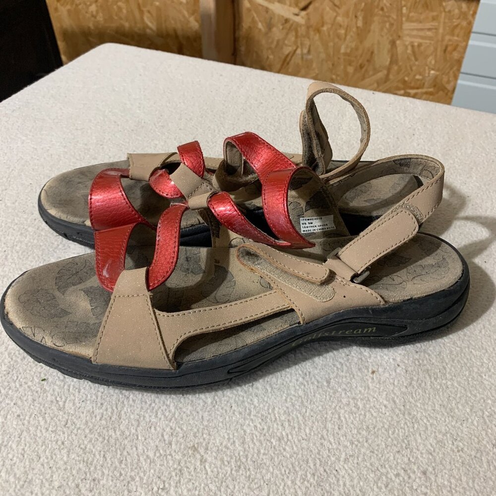 Golfstream Shoes Women's Size 9M Red Leather Open Toe Hook & Loop Golf Sandals